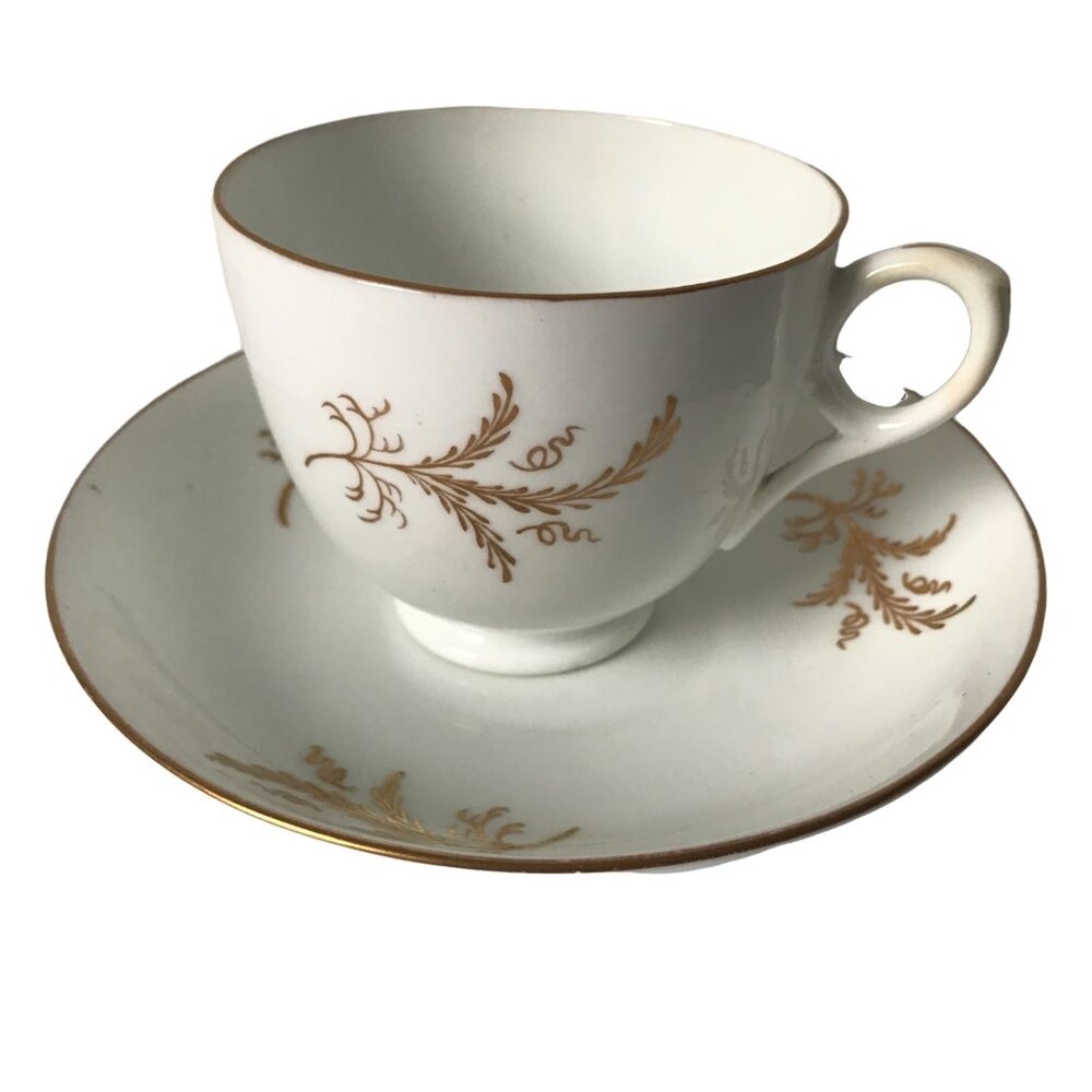 Vintage gold fern bone‎ china cup saucer minimalist quite elegance collectible